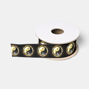 Gold Yin Yang on black Grosgrain Ribbon