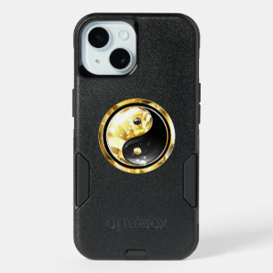 Gold Yin Yang on black iPhone 15 Case