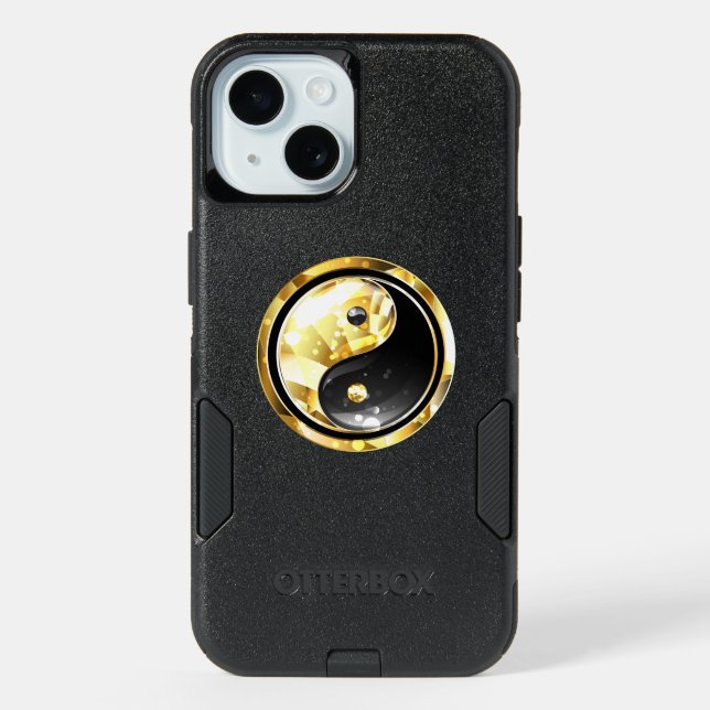 Gold Yin Yang on black iPhone 15 Case (Back)