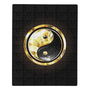 Gold Yin Yang on black Jigsaw Puzzle