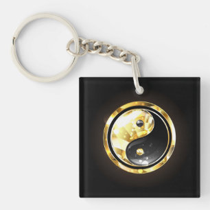 Gold Yin Yang on black Keychain