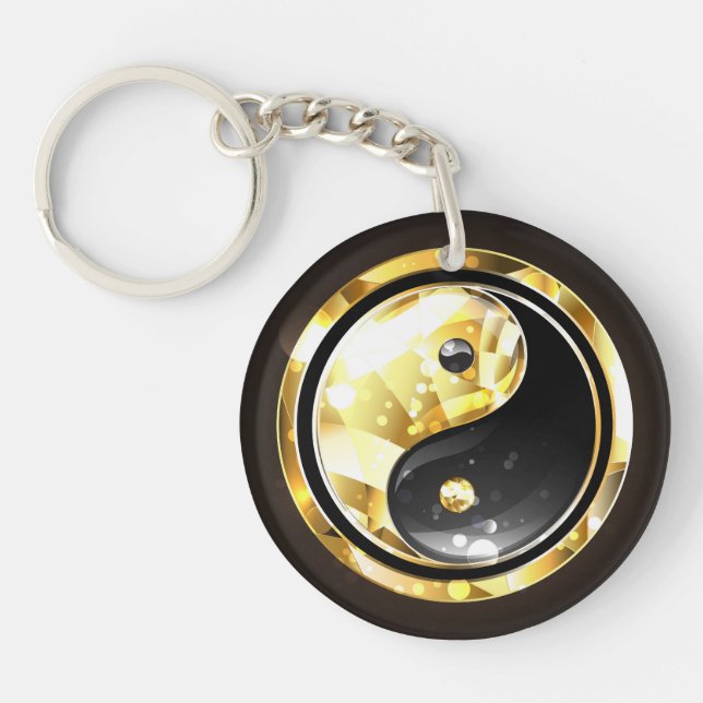 Gold Yin Yang on black Keychain (Front)
