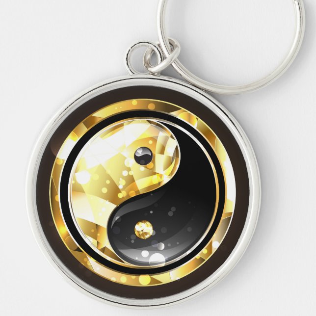 Gold Yin Yang on black Keychain (Front)