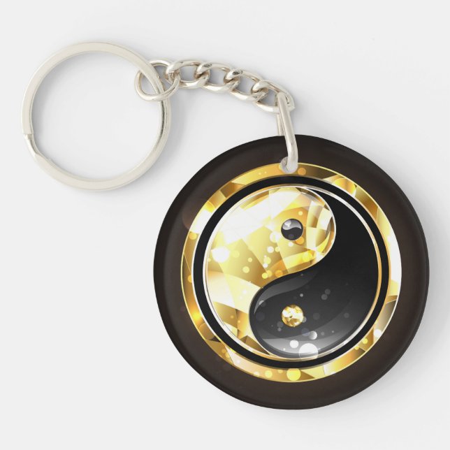 Gold Yin Yang on black Keychain (Front)