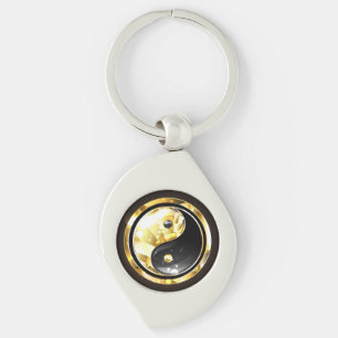 Gold Yin Yang on black Keychain