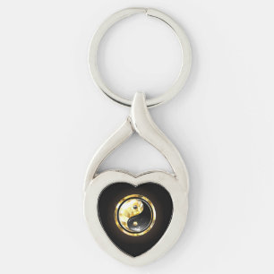 Gold Yin Yang on black Keychain