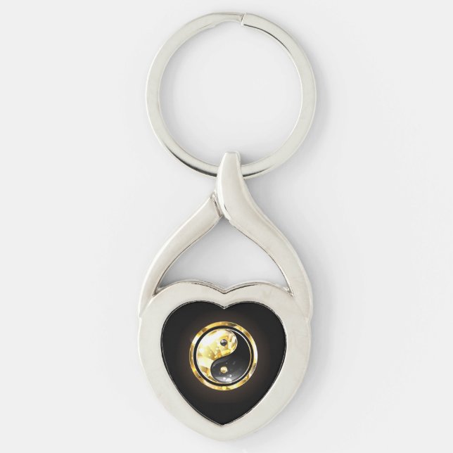 Gold Yin Yang on black Keychain (Front)