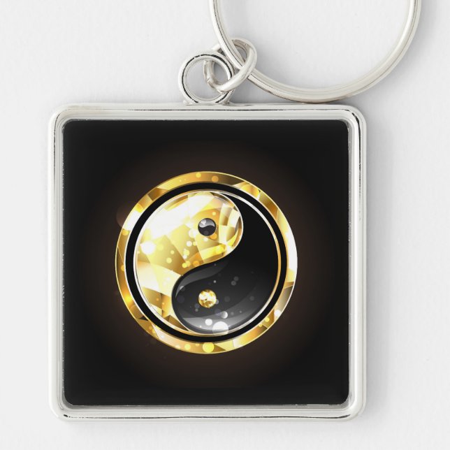 Gold Yin Yang on black Keychain (Front)