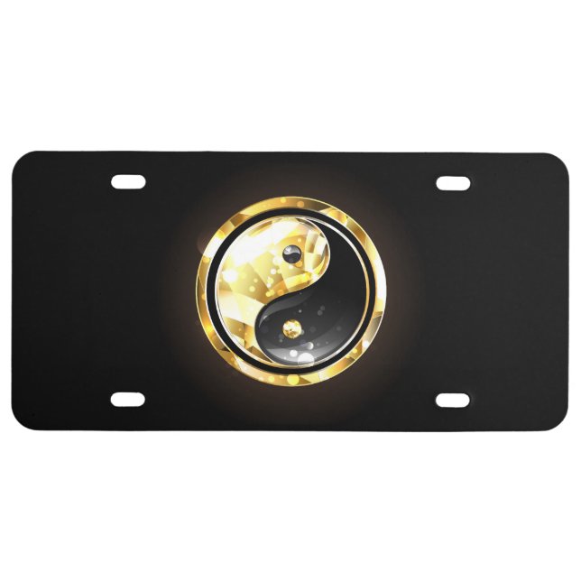 Gold Yin Yang on black License Plate (Front)