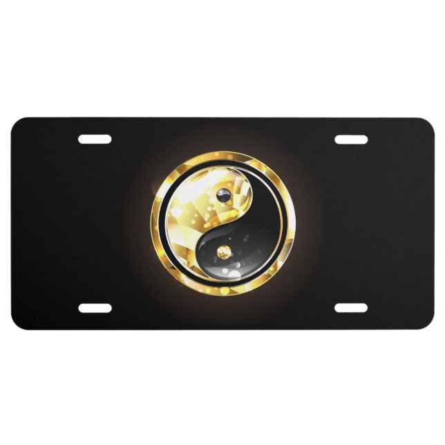 Gold Yin Yang on black License Plate (Front)