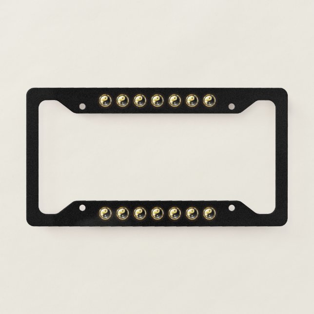 Gold Yin Yang on black License Plate Frame (Front)
