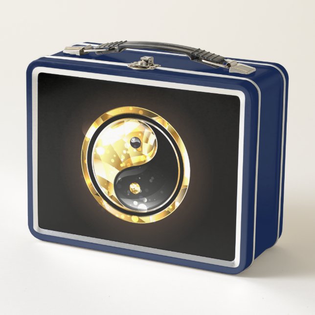 Gold Yin Yang on black Metal Lunch Box (Front)