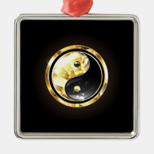 Gold Yin Yang on black Metal Ornament