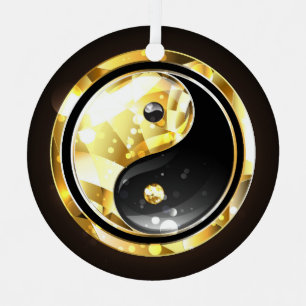 Gold Yin Yang on black Metal Ornament