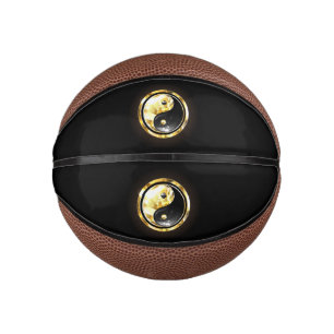 Gold Yin Yang on black Mini Basketball