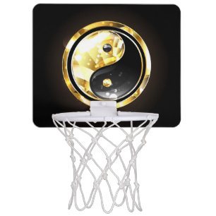 Gold Yin Yang on black Mini Basketball Hoop