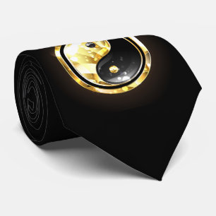 Gold Yin Yang on black Neck Tie