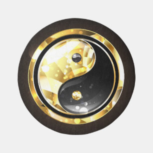 Gold Yin Yang on black Outdoor Rug