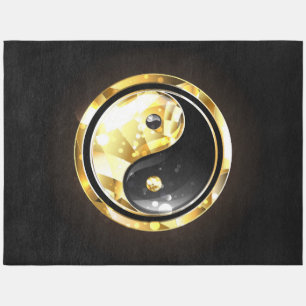 Gold Yin Yang on black Outdoor Rug