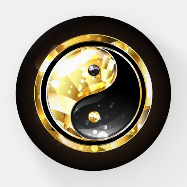 Gold Yin Yang on black Paperweight (Front)