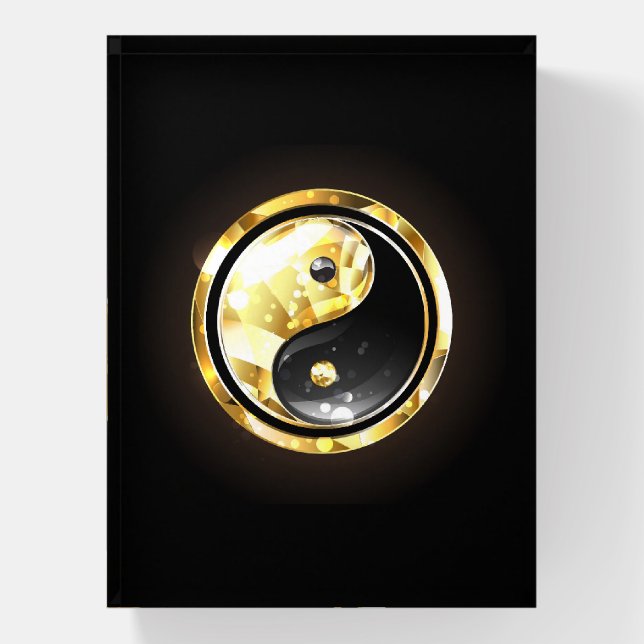 Gold Yin Yang on black Paperweight (Vertical)