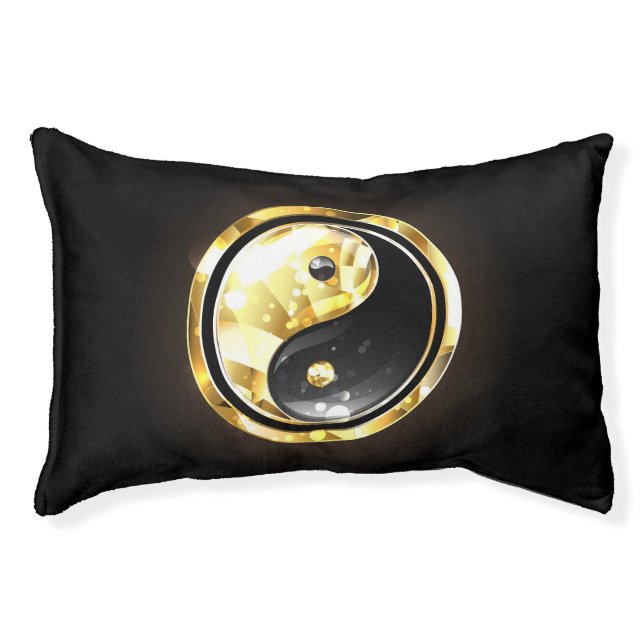 Gold Yin Yang on black Pet Bed (Front)