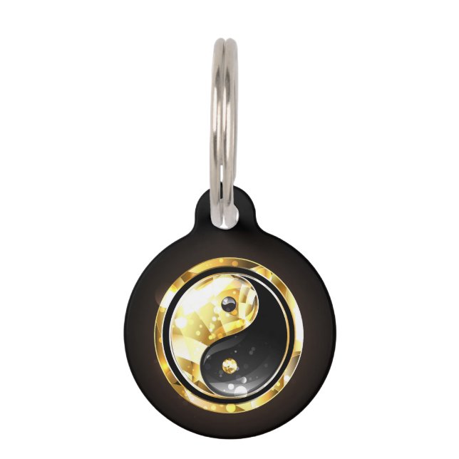 Gold Yin Yang on black Pet ID Tag (Front)