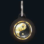 Gold Yin Yang on black Pet ID Tag<br><div class="desc">Jewelry, gold and black yin yang symbol on a black background. Gold yin yang.</div>