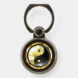 Gold Yin Yang on black Phone Ring Stand