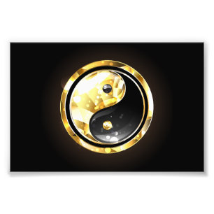 Gold Yin Yang on black Photo Print