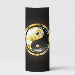 Gold Yin Yang on black Pillar Candle