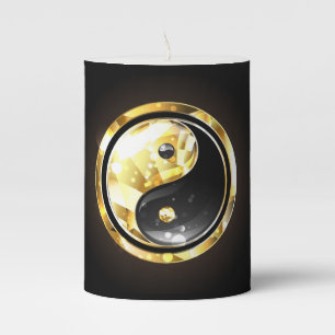 Gold Yin Yang on black Pillar Candle