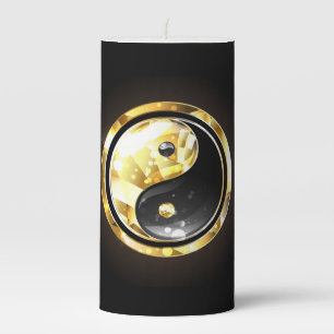 Gold Yin Yang on black Pillar Candle