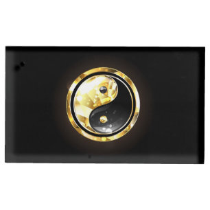 Gold Yin Yang on black Place Card Holder