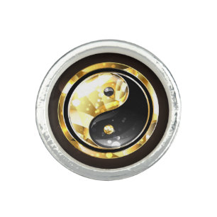Gold Yin Yang on black Ring