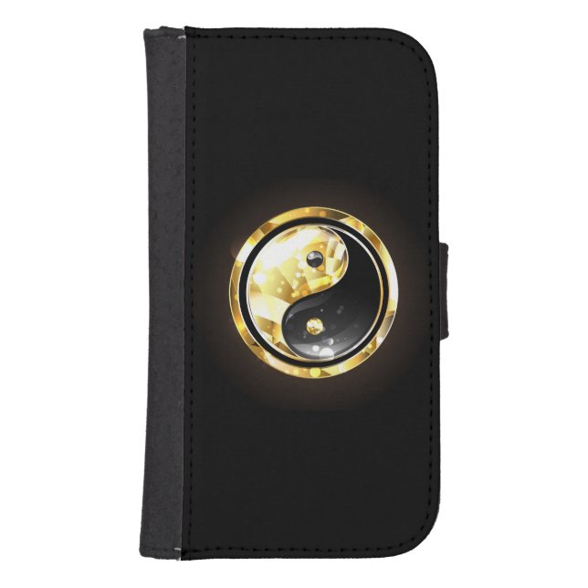 Gold Yin Yang on black Samsung Galaxy Wallet Case (Front)