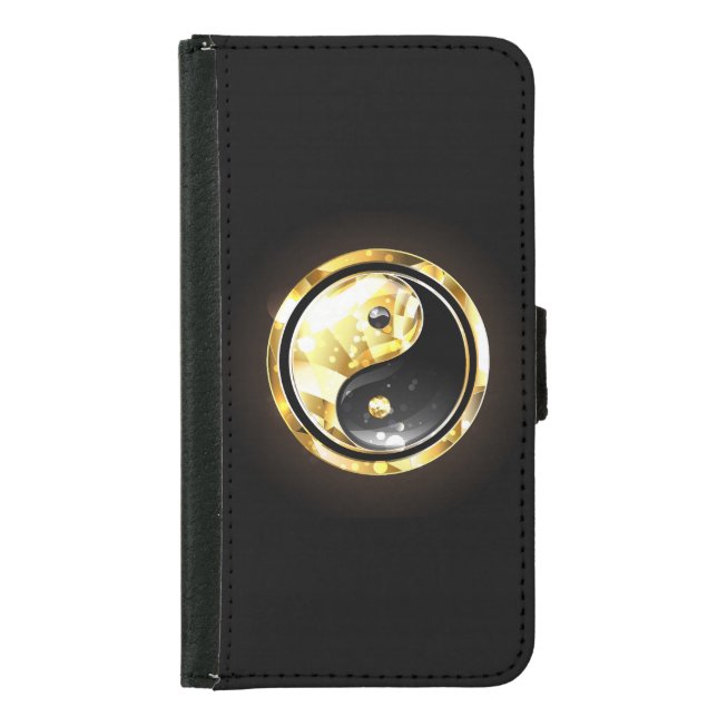 Gold Yin Yang on black Samsung Galaxy Wallet Case (Front)