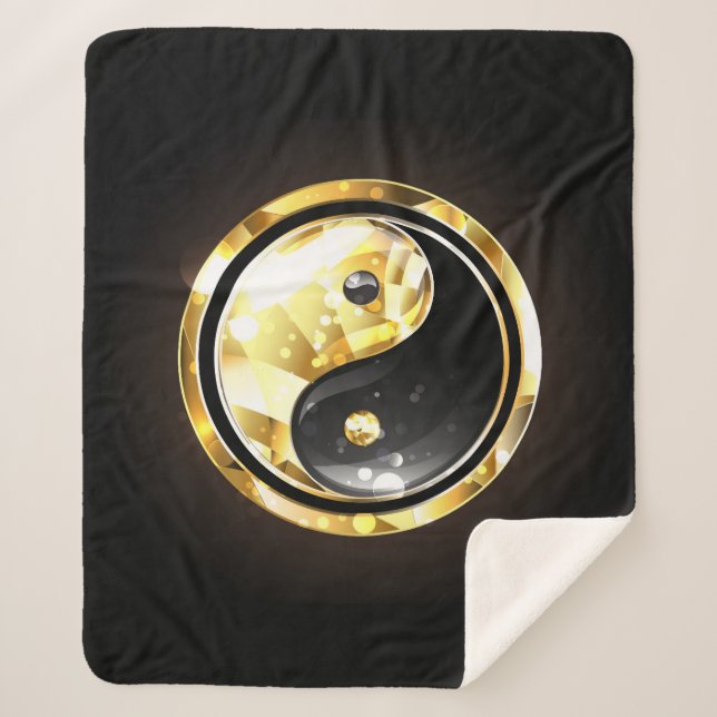 Gold Yin Yang on black Sherpa Blanket (Front)