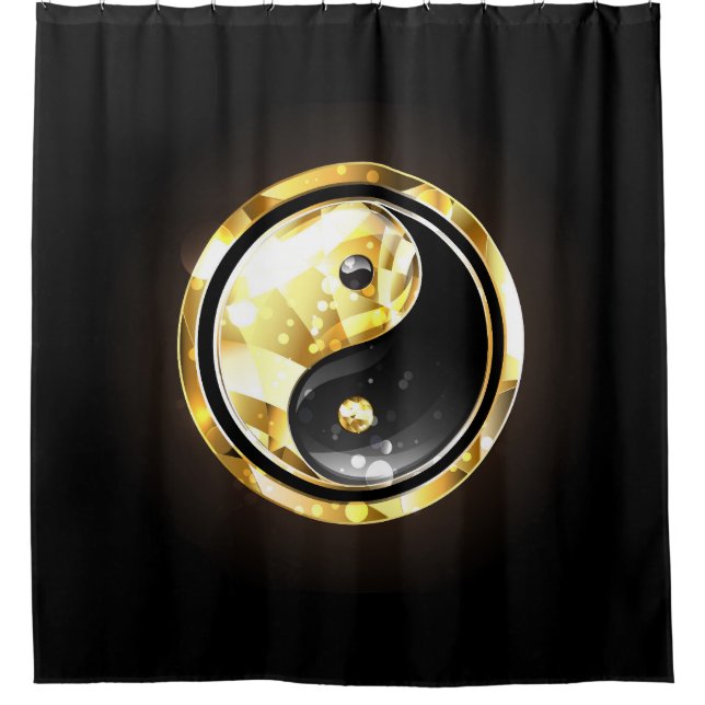 Gold Yin Yang on black Shower Curtain (Front)