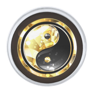 Gold Yin Yang on black Silver Finish Lapel Pin