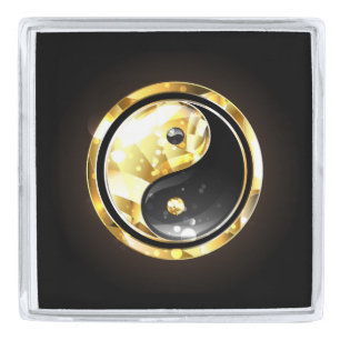 Gold Yin Yang on black Silver Finish Lapel Pin