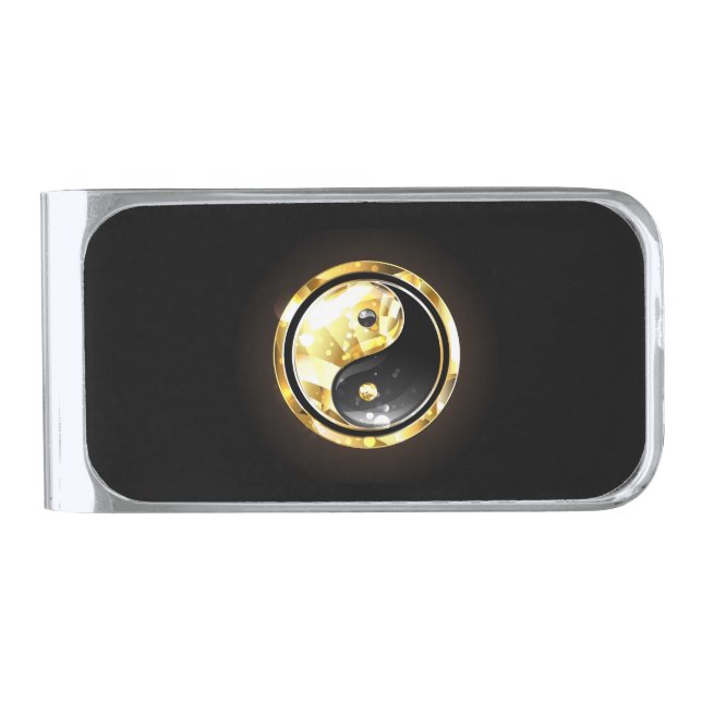 Gold Yin Yang on black Silver Finish Money Clip (Front)