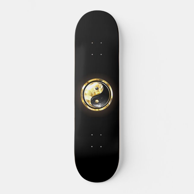 Gold Yin Yang on black Skateboard (Front)