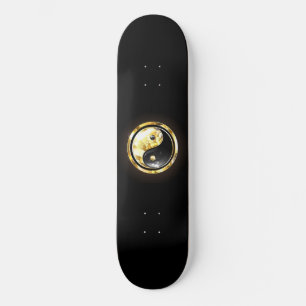 Gold Yin Yang on black Skateboard