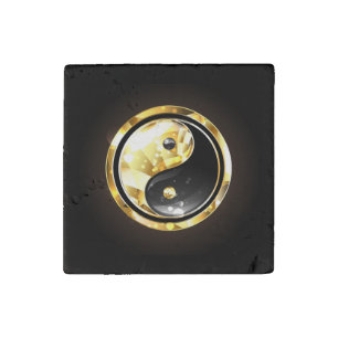 Gold Yin Yang on black Stone Magnet
