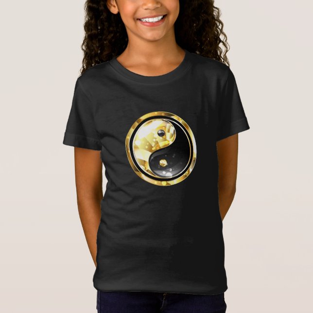 Gold Yin Yang on black T-Shirt (Front)
