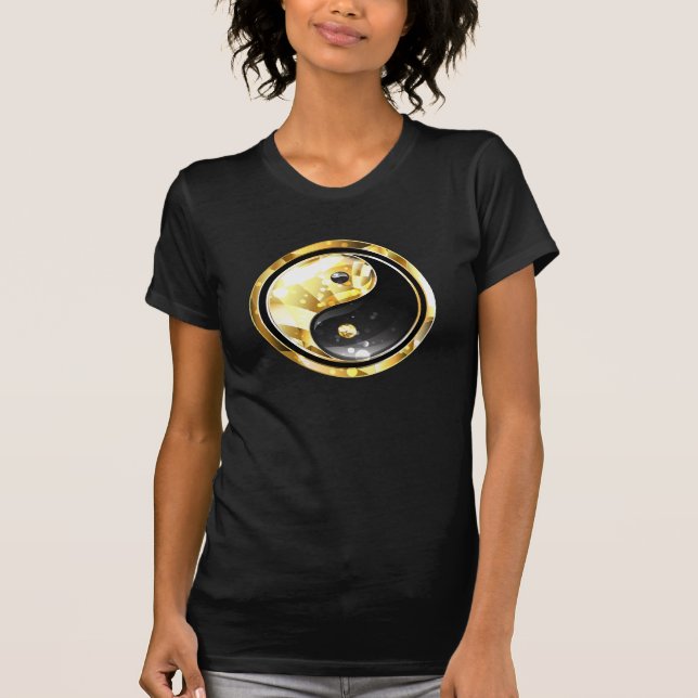 Gold Yin Yang on black T-Shirt (Front)