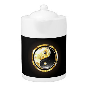 Gold Yin Yang on black Teapot