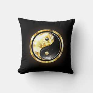 Gold Yin Yang on black Throw Pillow