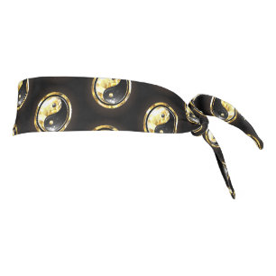 Gold Yin Yang on black Tie Headband